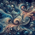 Psychedelic water wave pattern with swirling shapes, photoreal