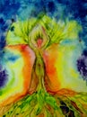Psychedelic woman tree of life with aura.