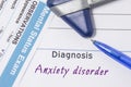 Psychiatric diagnosis Anxiety disorder. On psychiatrist workplace is medical certificate which indicated diagnosis of Anxiety diso