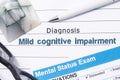 Psychiatric Diagnosis Mild Cognitive Impairment. Medical book or form with the name of diagnosis Mild Cognitive Impairment is on t Royalty Free Stock Photo