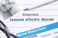Psychiatric Diagnosis Seasonal Affective Disorder. Medical book or form with name of diagnosis Seasonal Affective Disorder is on t Royalty Free Stock Photo