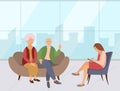 Psychiatrist consultation. Worried old pensioner couple man and woman on psychologist session Royalty Free Stock Photo