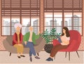 Psychiatrist consultation. Worried old pensioner couple man and woman on psychologist session Royalty Free Stock Photo