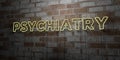 PSYCHIATRY - Glowing Neon Sign on stonework wall - 3D rendered royalty free stock illustration