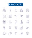 Psychiatry line icons signs set. Design collection of Psychiatry, Mental, Health, Disorders, Medication, Treatment Royalty Free Stock Photo