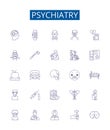 Psychiatry line icons signs set. Design collection of Psychiatry, Mental, Health, Disorders, Medication, Treatment Royalty Free Stock Photo