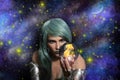 Psychic Woman With Blue Hair and crystal ball