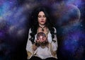 Psychic with Crystal Ball and galaxy background