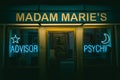 Psychic Madam Maries Temple of Knowledge vintage neon signs at night, Asbury Park, New Jersey