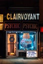 Psychic neon sign at night, in the East Village, Manhattan, New York City Royalty Free Stock Photo