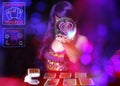 Psychic Tarot Card Reader With Neon Signs Royalty Free Stock Photo