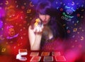 Psychic Tarot Card Reader With Neon Signs Royalty Free Stock Photo