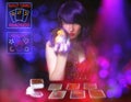 Psychic Tarot Card Reader With Neon Signs Royalty Free Stock Photo