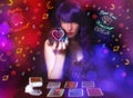 Psychic Tarot Card Reader With Neon Signs Royalty Free Stock Photo