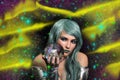 Psychic Woman With Blue Hair and crystal ball