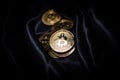 Psychical golden shiny bitcoin lies in the hidden