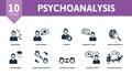 Psychoanalysis set icon. Editable icons psychoanalysis theme such as neurosis, patient, brain research and more.