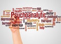 Psychoanalytic word cloud and hand with marker concept