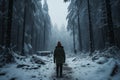 Psychological depth lone traveler navigates the impact of snow covered forest