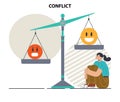 Psychological inner conflict. Different interests dilemma. Inbalance
