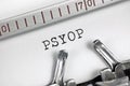 Psychological operations acronym PSYOP text macro closeup, typewriter typed behavior reasoning tactical planning concept Royalty Free Stock Photo