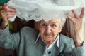Psychological portrait of an elderly happy woman.