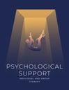 Psychological support concept art poster. Falling naked man in the dark.