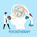 Psychological therapy and treatment concept vector illustration. Psychotherapy and psychiatrist. Color tangle of mental disorder.