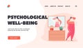 Psychological Well-being Landing Page Template. Female with High Self-esteem. Fat Woman With Distorted Perception