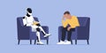 Psychologist AI humanoid robot talking with a patient