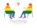 The psychologist and the client. Psychotherapy session. Psychological counseling. Man and woman silhouette, talking
