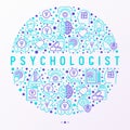 Psychologist concept in circle, thin line icons