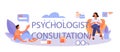 Psychologist consultation typographic header. Mental health diagnostic