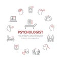 Psychologist line icons set. Conceptual infographics. Counseling psychology. Vector sign for web graphics.