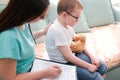 Child boy in the psychologists office Royalty Free Stock Photo