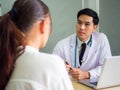 Psychologist metal health concept. Psychologist and depressed patient at office during consultation, The male doctor is treating Royalty Free Stock Photo