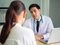 Psychologist metal health concept. Psychologist and depressed patient at office during consultation, The male doctor is treating Royalty Free Stock Photo