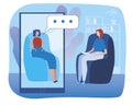 Psychologist and patient during online psychotherapy session, flat vector stock illustration for web and internet