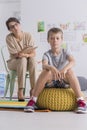 Psychologist and rebellious little boy Royalty Free Stock Photo