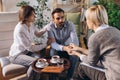 At a psychologist's appointment. Married couple, sad, depressed man and woman meeting with consultant to solve family Royalty Free Stock Photo