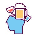 Psychology abstract conceptual symbol of vector human head and alcohol