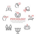 Psychology banner, line icons set. Conceptual signs. Vector illustration