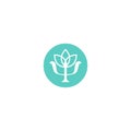 Psychology blooming symbol. Greek letter Psi with lotus flower in blue circle