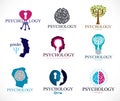 Psychology, brain and mental health vector conceptual icons or l