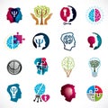 Psychology, brain and mental health vector conceptual icons or l