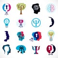 Psychology, brain and mental health vector conceptual icons or logos set. Relationship and gender psychology problems and