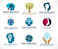 Psychology, brain and mental health vector conceptual icons or logos set. Relationship and gender psychology problems and