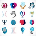 Psychology, brain and mental health vector conceptual icons or l