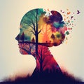 Psychology Concept, Human Head Silhouette, Psychotherapy, Mental Disorder Treatment