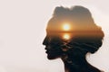 Psychology concept. Sunrise and woman silhouette. Royalty Free Stock Photo